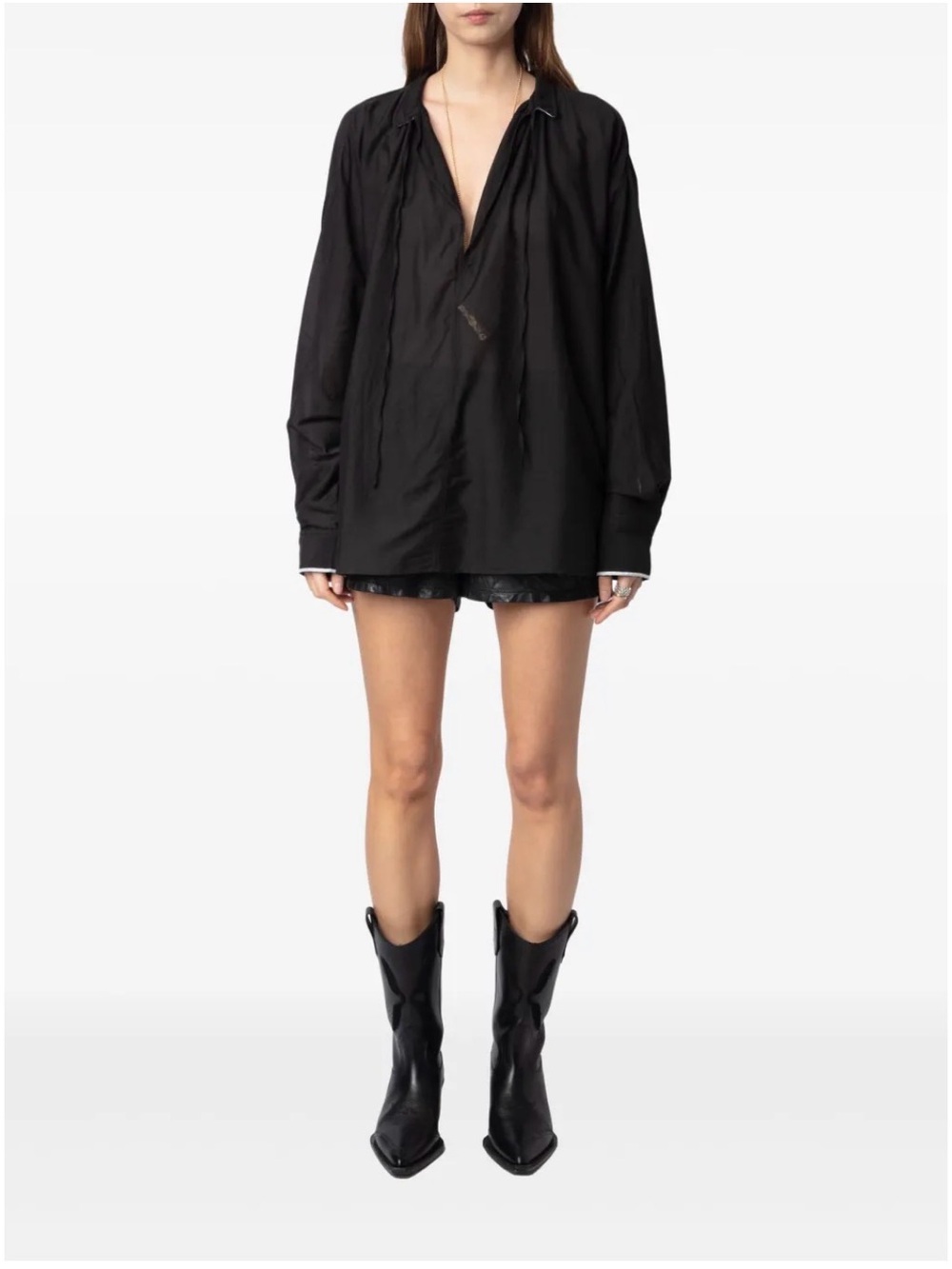 Zadig & Voltaire troene tomboy Oversized Black V-Neck Long Sleeve blouse